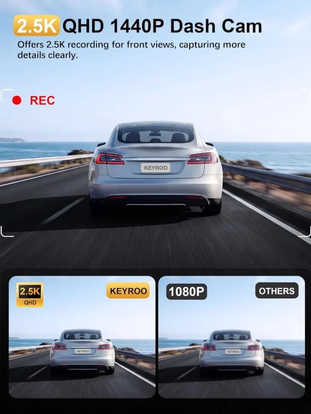 2.5K Front Dash Cam with WiFi, 64GB Card, Mini Size, Easy App Access